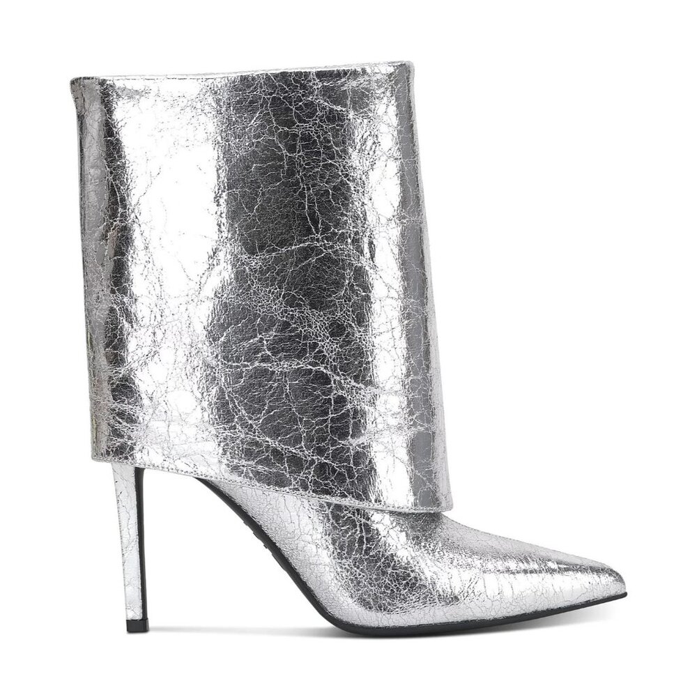 INC Womens Sabeel Cuff Stiletto Booties Silver Crinkle 8.5 MSRP $99